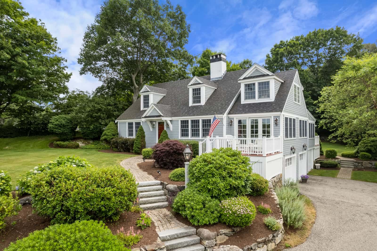 Aerial drone photo of a home in New Castle, New Hampshire